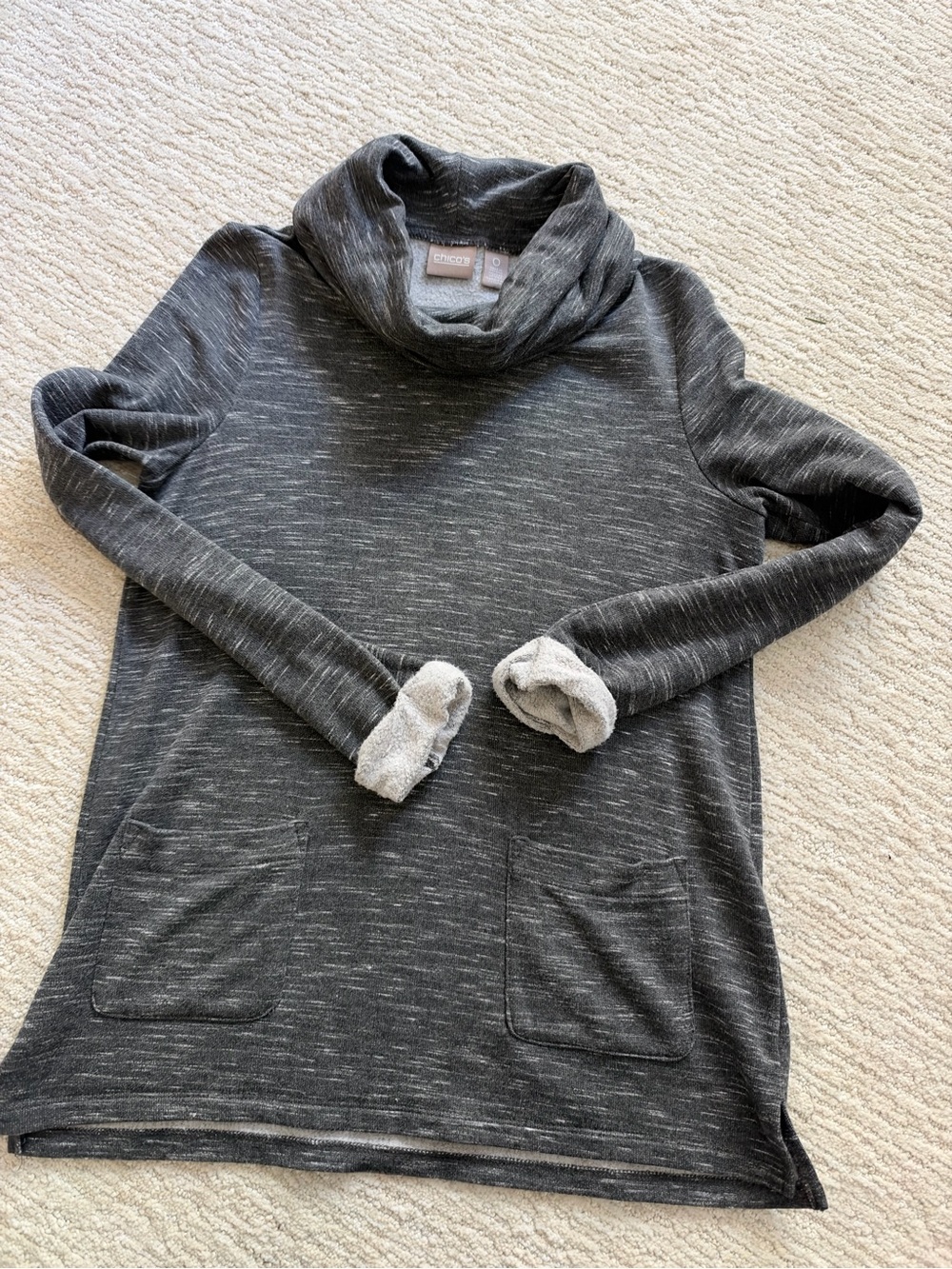 Chico's Dark Gray Marled Cowl Neck Pullover. Fleece lined size 0 women’s small